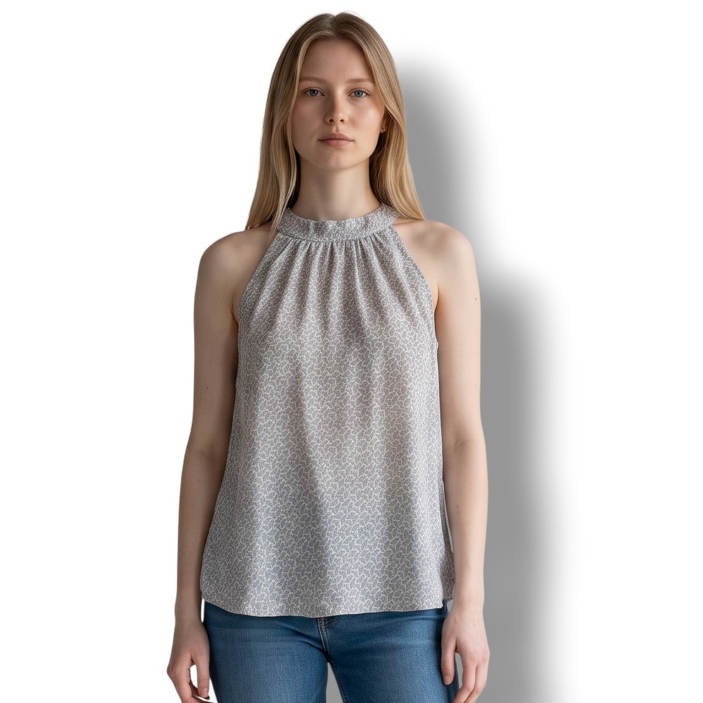 AG Adriano Goldschmied Blouse Small Gray Floral Halter Neck Tie Back Tank Top